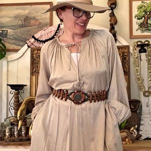 Vintage Bohemian Festival Wood Disc Belt With Brass Adjustable One Size